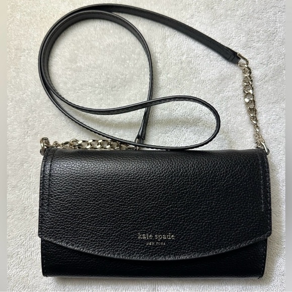 NEW! Kate Spade Eva Wallet On A Chain – Black Pebbled Leather - Picture 6 of 9